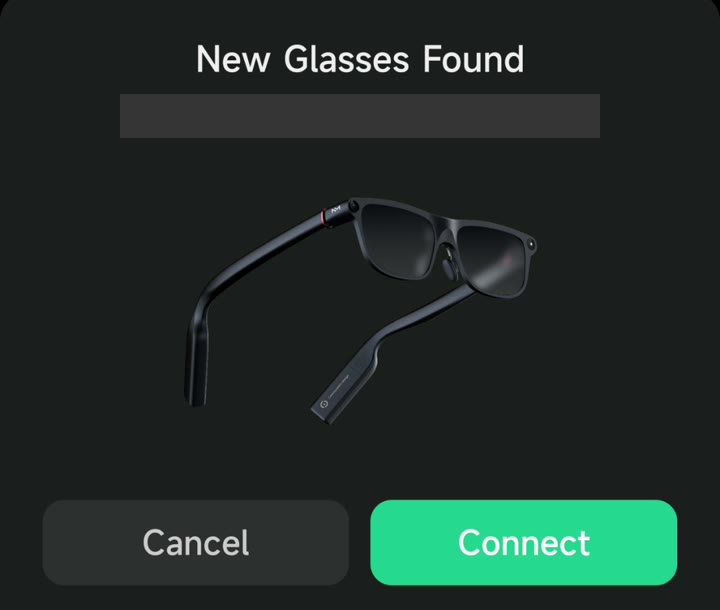 New Glasses Found dialog with Connect button